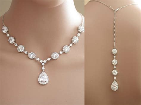 Wedding Crystal Backdrop Necklace Clear Cubic Zirconia Necklace