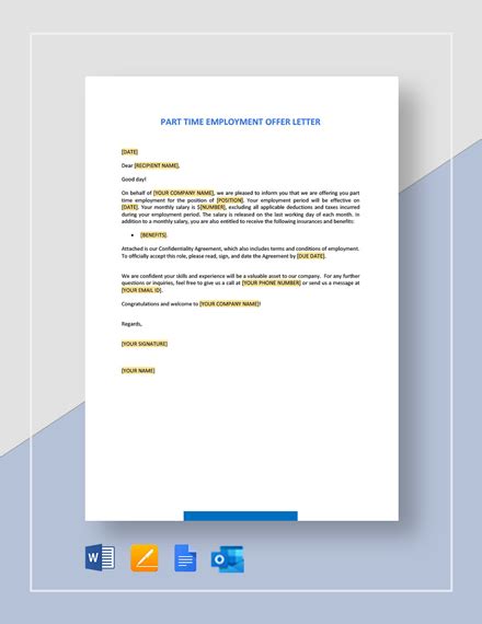 Editable Employment Offer Letter Template Google Docs Word