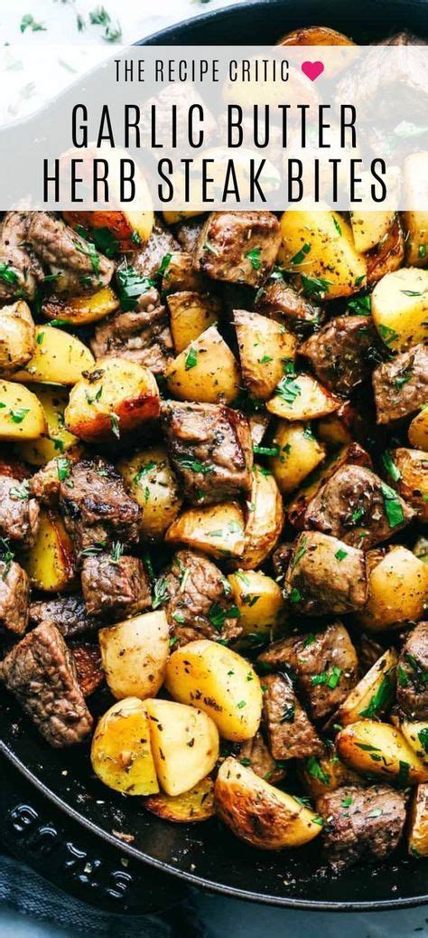 Steak Bites Marinated In Garlic Butter And Herbs With Potatoes Is An