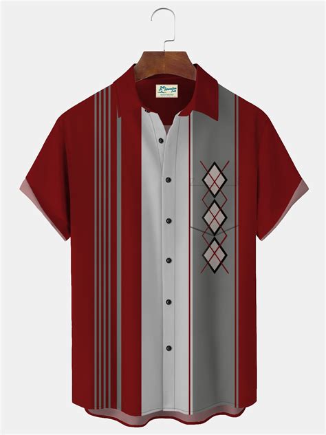 Royaura® 50s Retro Mid Century Geometric Mens Bowling Shirts Stretch Plus Size Aloha Camp