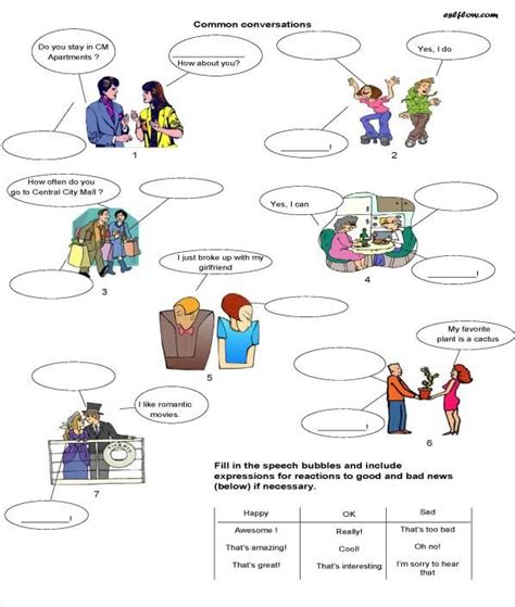 Common Conversations Worksheet Worksheets Learn English Esl Class