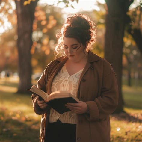 Premium Photo Young Plus Size Caucasian Woman Reading Book And Sit At