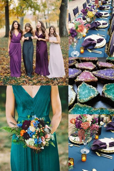 Dark teal and purple jewel tone fall wedding color ideas #wedding # ...