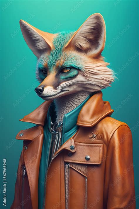 Stylish Fox As Fashion Model In Leather Jacket Generative Ai Digital Illustration Part40223