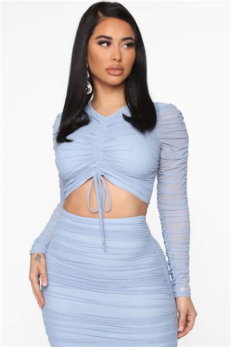 Ruched To My Rescue Skirt Set Blue Fashion Nova Matching Sets Fashion Nova