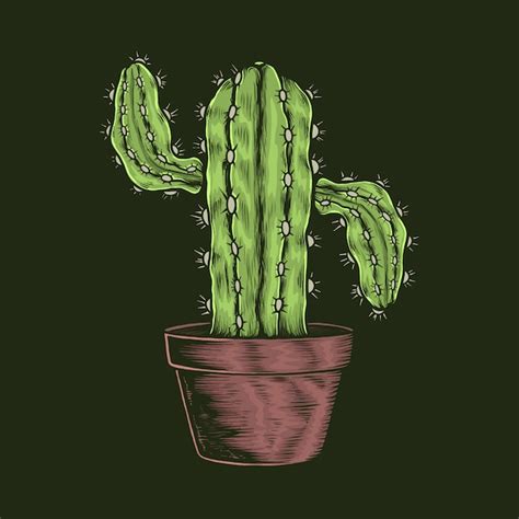 Premium Vector | Hand drawing vintage cactus pot illustration