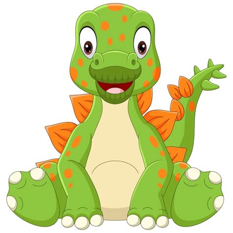 Dibujos animados bebé dinosaurio estegosaurio sentado Vector Premium