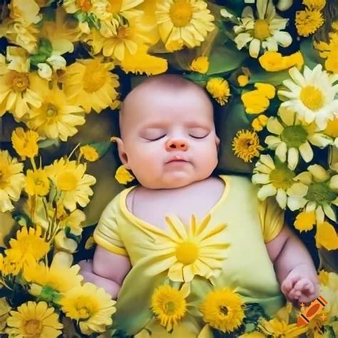 Cute Baby Sleeping On Yellow Flowers On Craiyon