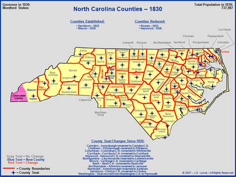 North Carolina in the 1800s - The Counties As Of 1830