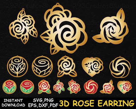 Rose Earring Svg Floral Earring Svg Flower Earring Svg Etsy