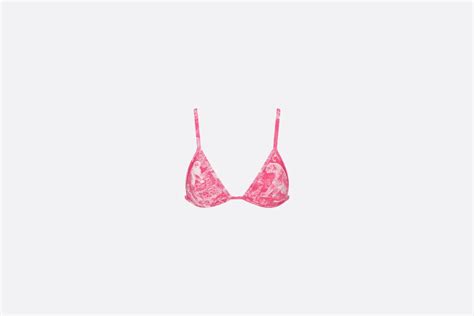 Dioriviera Bikini Top Bright Pink Technical Fabric With Toile De Jouy Reverse Motif DIOR