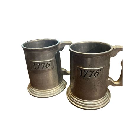 Vintage Pewter Beer Mugs With 1776 Engraving Set Of 2 Colonial