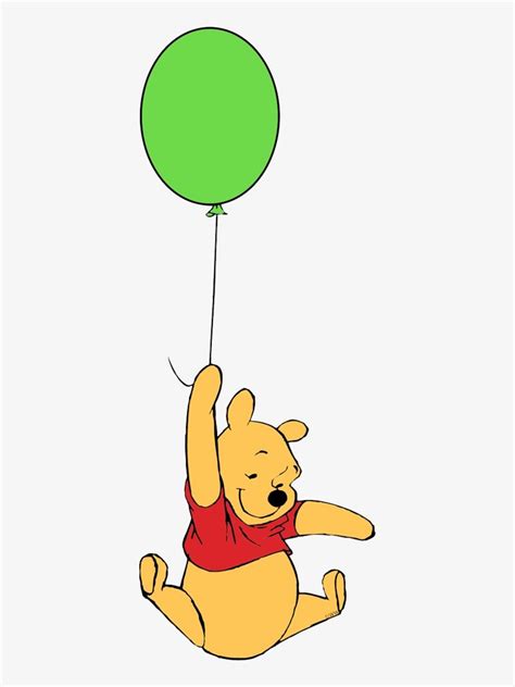 Winnie The Pooh Flying With A Green Balloon In His Hand And Wearing A