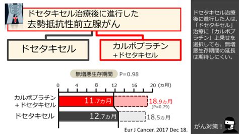 日本がん対策図鑑 【去勢抵抗性前立腺がん：二次治療】「カルボプラチン＋ドセタキセル」vs「ドセタキセル」