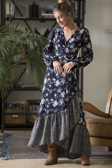 Long Sleeves Wrap Maxi Dress Hippie Urban Evening Day Etsy Maxi