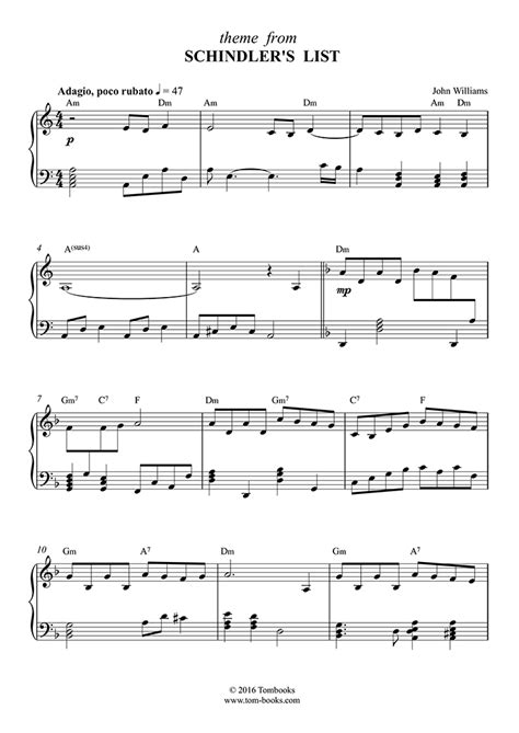 Download Digital Sheet Music of schindler's list for Piano solo