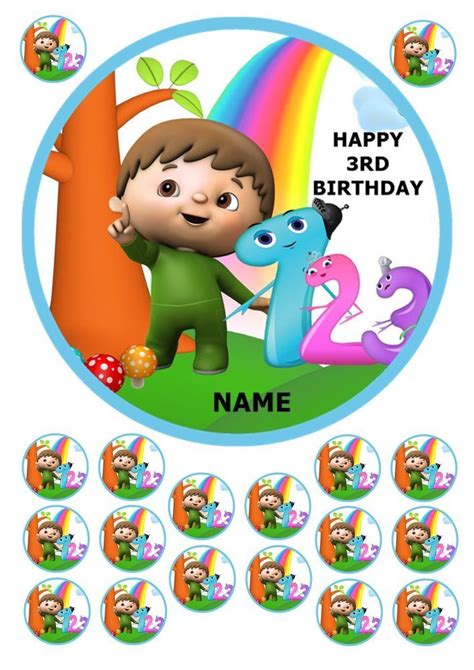 Charlie And The Numbers Round Cake Topper Wafer Card Rice Paper