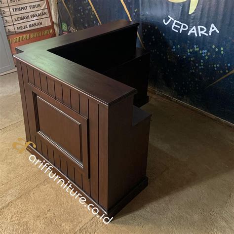 Meja Kasir Letter L Minimalis Kayu Jati Custom Terbaru Toko Furniture