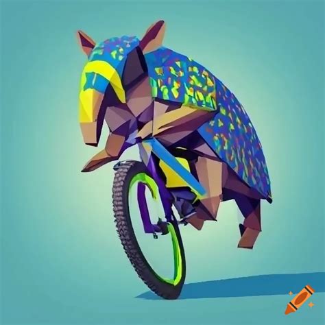 Low Poly Art Of An Armadillo Racing A Mountain Bike On Craiyon