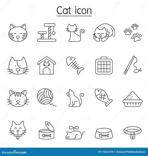 Cat Icons Set In Thin Line Style Stock Vector Illustration Of Kitten