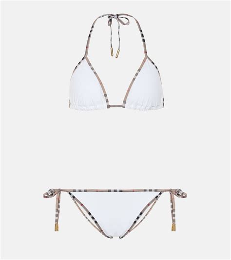 Burberry Vintage Check Trimmed Triangle Two Piece Bikini Set In White