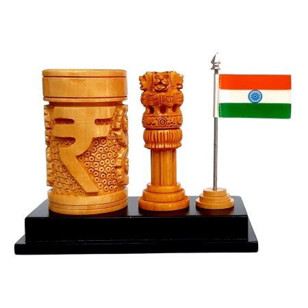 Carving Ashoka Pillar With Pen Holder Flag Product Code At Rs