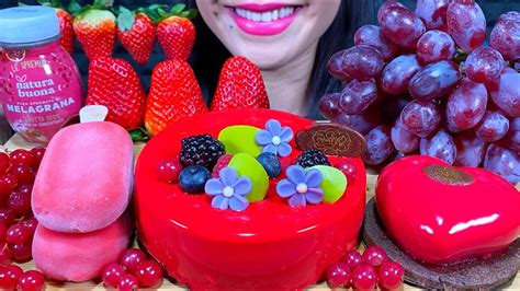 Asmr Red Food Fresh Fruit Mousse Cake Ice Cream Mukbang Massive