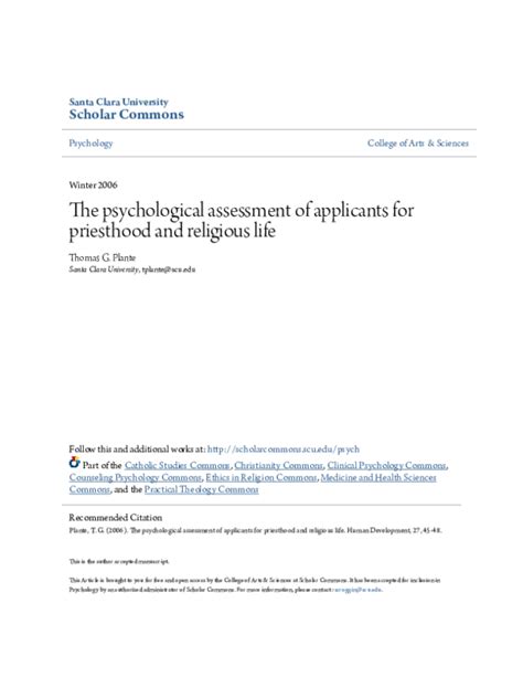 Pdf The Psychological Assessment Of Applicants For Priesthood And Religious Life Thomas G