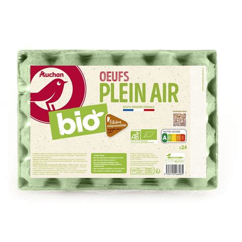 AUCHAN BIO Oeufs de poules élevées en plein air x24 filière responsable