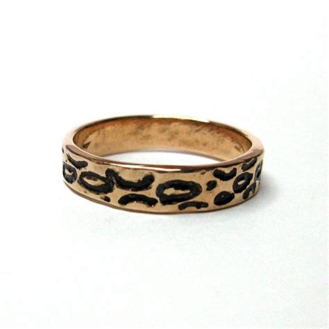 Solid Slim Gold Leopard Wedding Ring With Black Grey Rhodium Detail