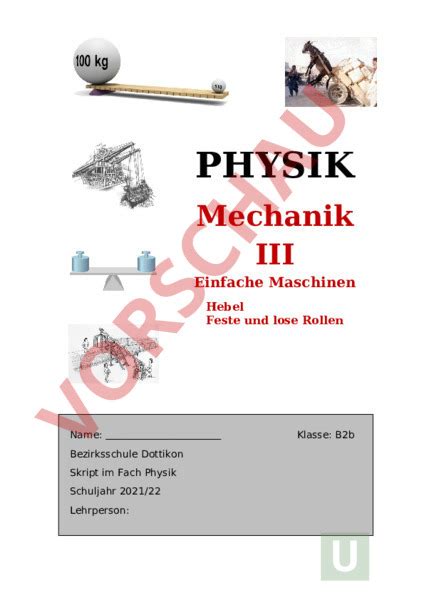 Arbeitsblatt Hebel Und Rollen Physik Mechanik Starrer K Rper