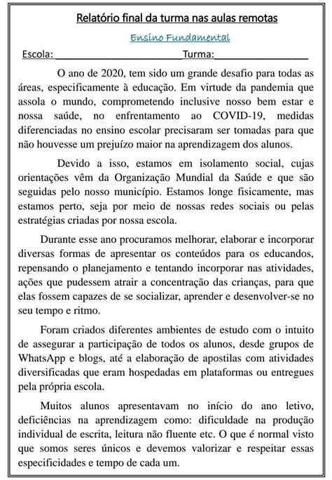 Relatório Individual Do Aluno 2 Ano Fundamental EDUKITA