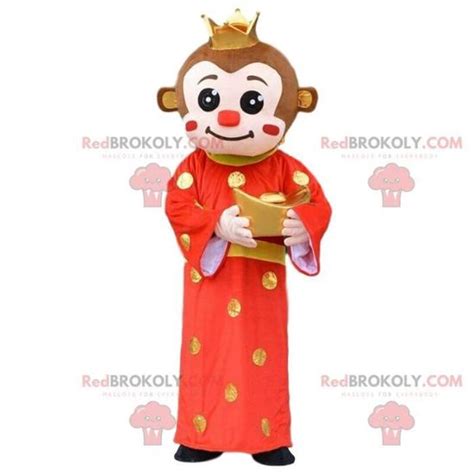 Mascotte De Singe En Tenue Asiatique Costume Signe Chinois Costume