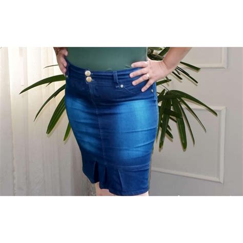 Saia jeans c lycra e babado moda evangélica Shopee Brasil