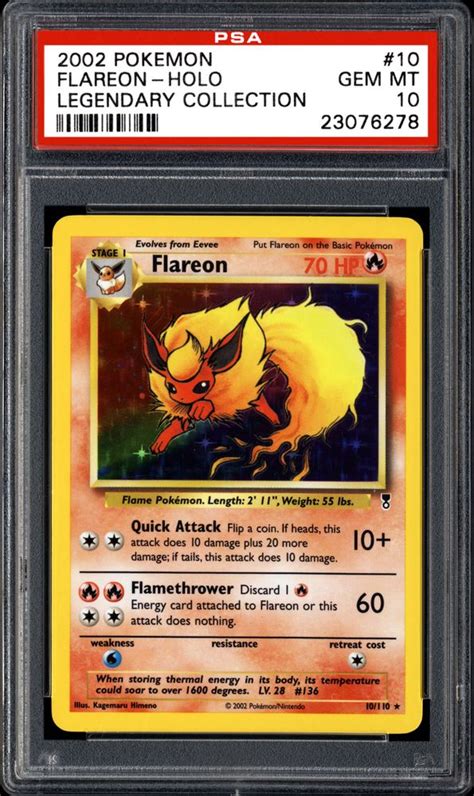 2002 Nintendo Pokemon Legendary Collection Flareon Holo Psa Cardfacts®