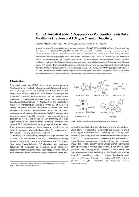 PDF Ru II Anionic Naked NHC Complexes As Cooperative Lewis Pairs