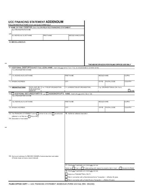 Fillable Online Instructions For Ucc Financing Statement Addendum Form