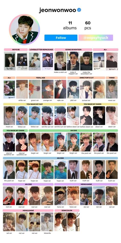 Wonwoo Photocard List Gambar Wajah Selebritas Artis