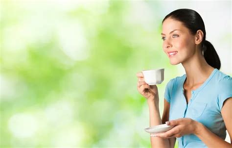 Wallpaper Look Girl Brunette Mug Blouse Saucer Bokeh For Mobile And Desktop Section