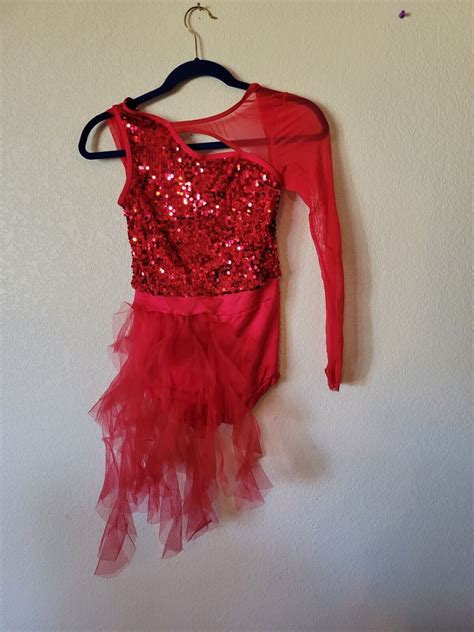 Weissman Dance Costume Red Sequin One Piece Jazz Tap Gem