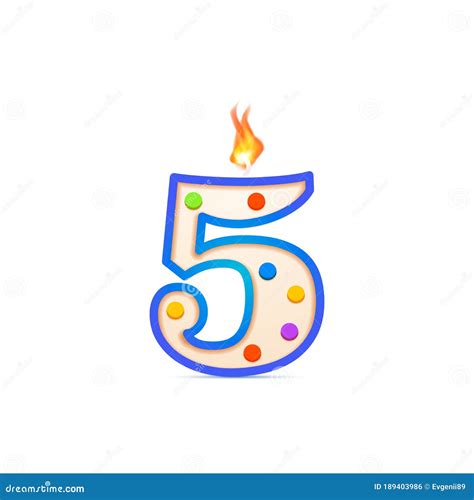 Five Years Anniversary 5 Number Shaped Birthday Candle With Fire On White Stock Vector