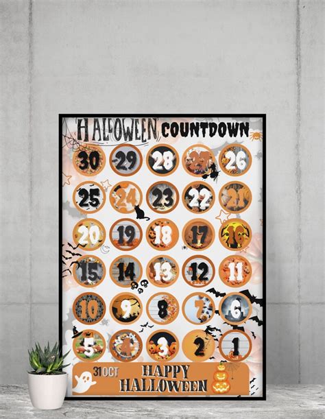 Halloween Countdown Calendar Printable October Wall Art Etsy