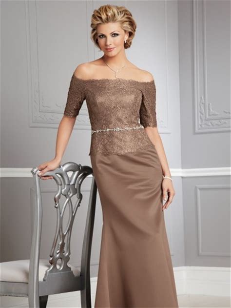 Sexy Off The Shoulder Floor Length Brown Lace Mother Of The Bride Dress