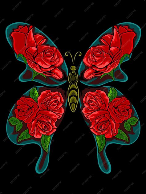 Premium Vector Butterfly Design With Red Rose Flower Motif Vector