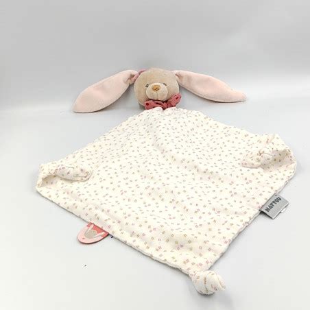 Doudou Plat Lange Lapin Beige Rose Blanc Nattou