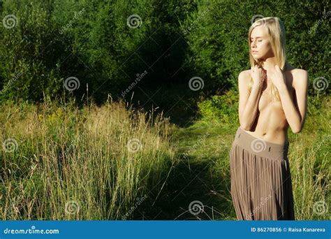 Beautiful Woman On Field With Clothes Off Stock Photo Image Of Naked