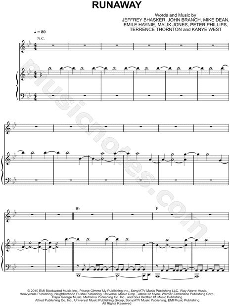 Kanye West Runaway Sheet Music In Bb Major Transposable Download