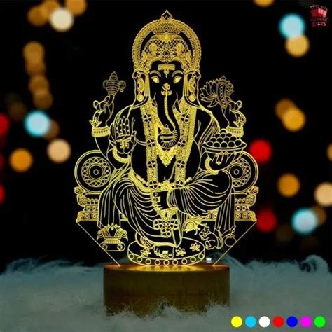 Modern Contemporary Wood Artistic Ts Ganesh Ji 3d Illusion Led Lamp For Decoration At Rs