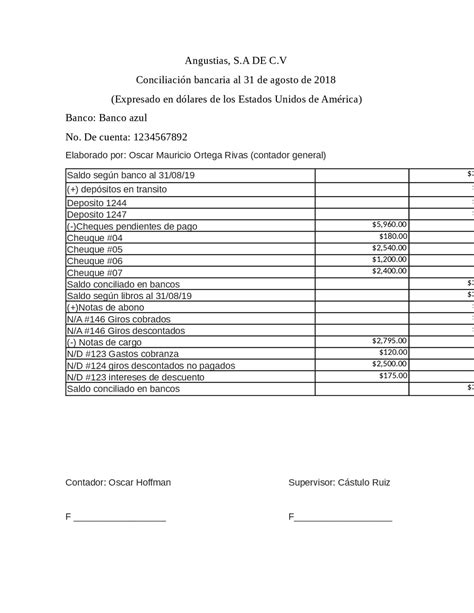 Ejemplos De Una Conciliacion Bancaria