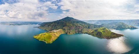 Aerial Lake Toba And Samosir Island View From Above Sumatra Indonesia